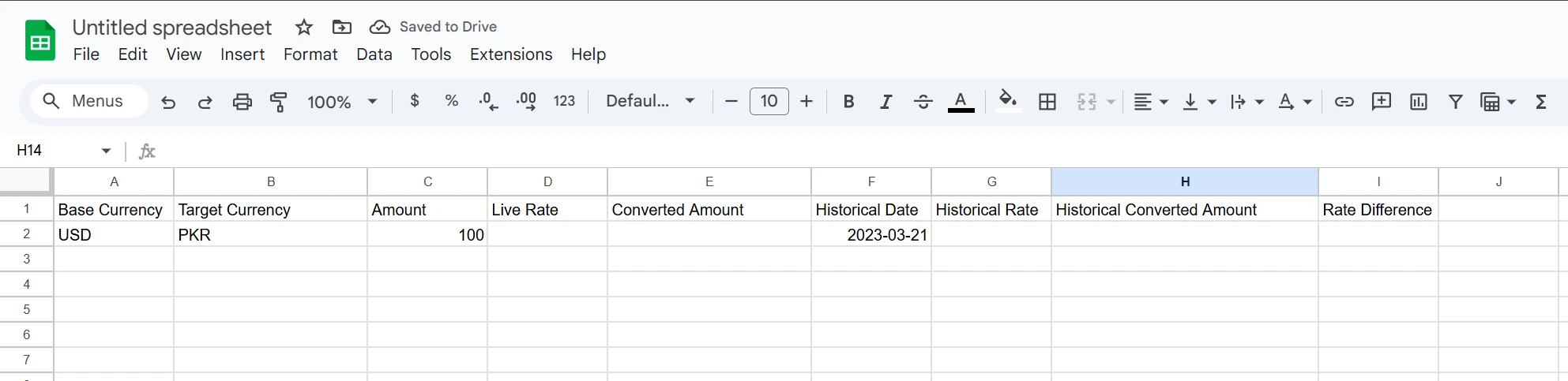 Second row enteries to get currency exchange rates